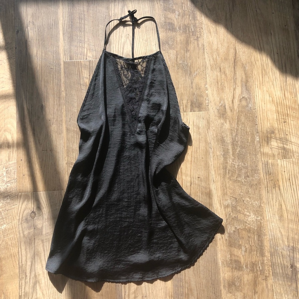 Black Slip Dress With Lace Insert